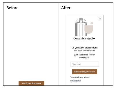 Een voorbeeld van een sliderformulier dat een korting aanbiedt in ruil voor een e-mail.